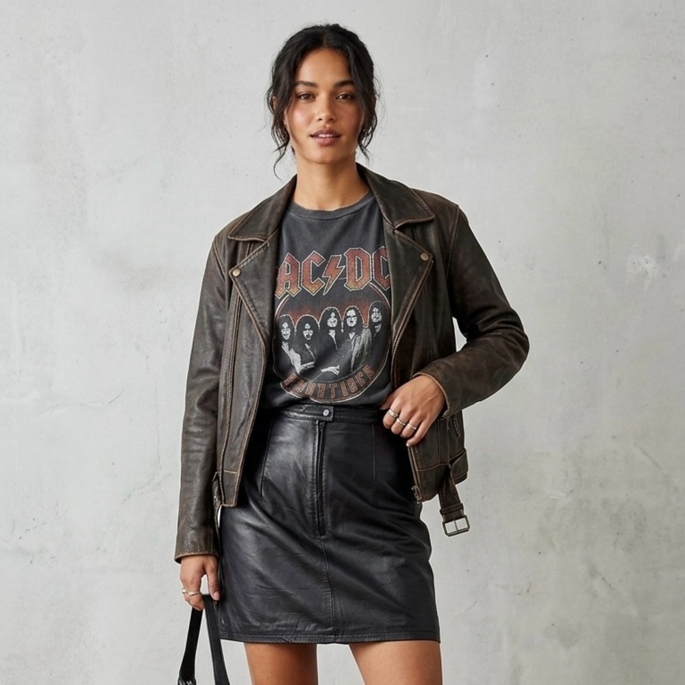 Vintage 90s Genuine Leather Mini Skirt / Soft Black High Waisted Moto Biker Vibe